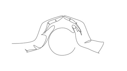 Poster - self drawing animation of single line draw hand protect earth. nature icon silhouette for environmen