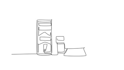 Poster - Animation of one line drawing of cpu computer and printer to support business at company. Electricity small home office equipment tools concept. Continuous line self draw animated. Full length motion.
