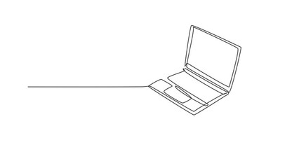 Poster - Animation of one single line drawing of thin laptop with headphone beside. Electricity home entertainment portable computer tools concept. Continuous line self draw animated. Full length motion.