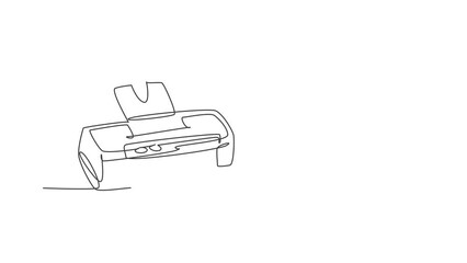 Poster - Animation of one single line drawing of digital printer for company business printing needs. Electricity small home office tools concept. Continuous line self draw animated. Full length motion.