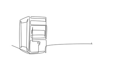Fototapete - Animated self drawing of single continuous line draw cpu computer unit and screen monitor for company. Electronic small home business equipment concept. Full length one line animation illustration.