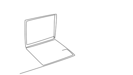 Fototapete - Animated self drawing of one continuous line draw laptop unit for working at home. Electricity computer for small business gadget tools concept. Full length single line animation illustration.