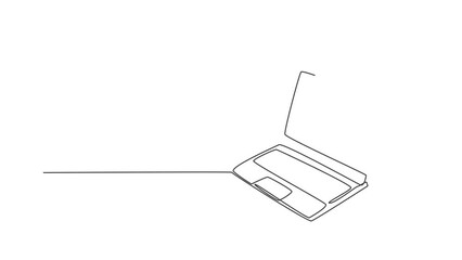 Fototapete - Animated self drawing of one continuous line draw thin laptop for supporting business. Portable computer to make work more flexible concept. Full length single line animation illustration.
