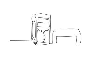 Poster - Animated self drawing of continuous line draw cpu computer and printer for small office appliance. Electricity home business equipment template concept. Full length single line animation illustration.