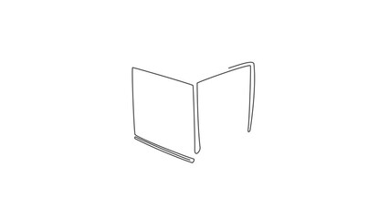 Poster - Animated self drawing of single continuous line draw open textbook for publishing company logo label. Educational handbook logotype icon concept. Full length one line animation illustration.