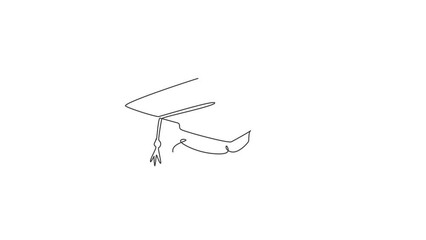 Poster - animated self drawing of continuous line draw graduation cap for graduating ceremony equipment logo 