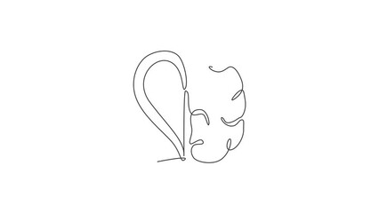 Poster - Animated self drawing of one continuous line draw half human brain half love heart shaped logo icon. Psychological affection logotype symbol template concept. Full length single line animation.
