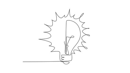 Poster - Animated self drawing of one continuous line draw half human brain and half light bulb logo emblem. Genius psychological logotype icon template concept. Full length single line animation illustration.