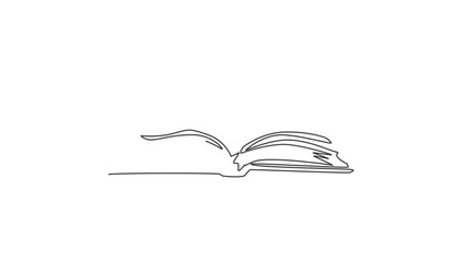 Poster - animated self drawing of single continuous line draw thick open book logo label. campus library icon