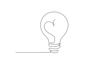 Wall Mural - Animated self drawing of continuous line draw shining lightbulb with power love icon logo emblem. Creative attraction symbol logotype template concept. Full length single line animation illustration.