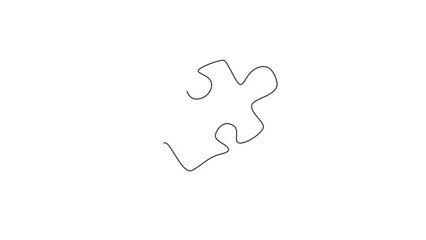 Poster - Animated self drawing of continuous line draw a puzzle piece for human creativity thinking process. Toy kids company logotype symbol template concept. Full length one line animation illustration.