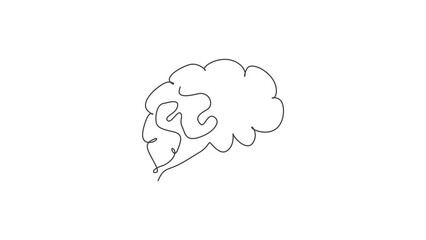 Poster - Animation of one line drawing of brain from side view for memory supplement food company logo. Human organ icon concept for medical science. Continuous line self draw animated. Full length motion.
