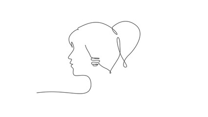 Poster - animation of one single line drawing of human woman head with lightbulb inside for company logo iden