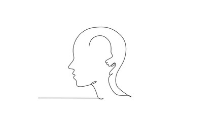 Poster - Animated self drawing of continuous line draw human man head with lightbulb inside icon logo emblem. Creativity process symbol logotype template concept. Full length single line animation illustration
