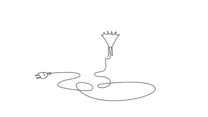 Poster - Animation of one single line drawing of light bulb on the floor with long wire. Inspiration idea creativity icon concept from glass bulb. Continuous line self draw animated. Full length motion.