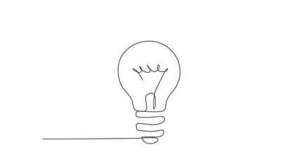 Poster - Animation of one single line drawing of clean glass lightbulb for electricity company logo identity. Power electric icon concept. Continuous line self draw animated illustration. Full length motion.