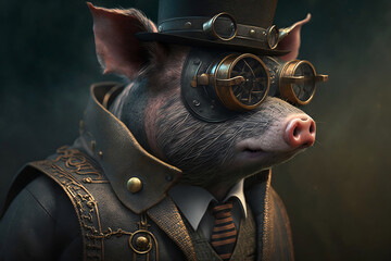 Pig in steampunk style - Generative AI