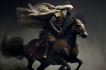 Wall Mural - sultan or caliph, king, riding a horse, with a turban, generative ai