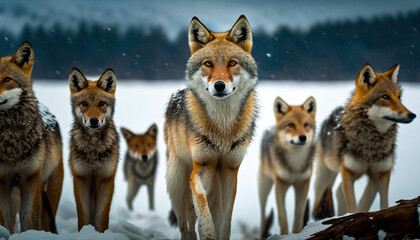 Wall Mural - wolf pack. post-processed generative ai.
