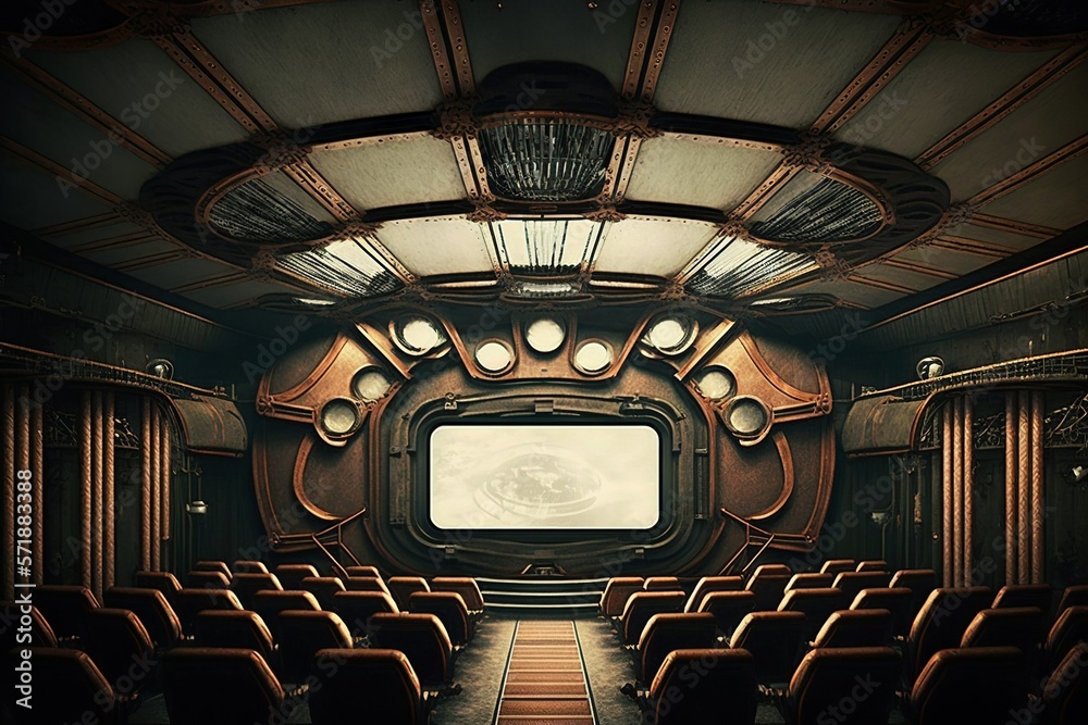Vintage sci-fi art deco texture on victorian theater hall interior full ...