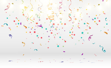 Poster - Lots of colorful tiny confetti and ribbons on transparent background. Festive event and party. Multicolor background.Colorful bright confetti isolated on transparent background.