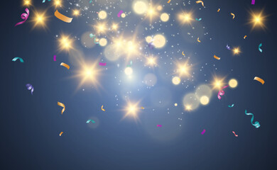 Poster - Lots of colorful tiny confetti and ribbons on transparent background. Festive event and party. Multicolor background.Colorful bright confetti isolated on transparent background.