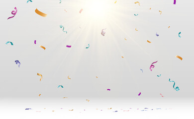 Poster - Lots of colorful tiny confetti and ribbons on transparent background. Festive event and party. Multicolor background.Colorful bright confetti isolated on transparent background.