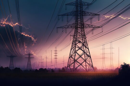 high voltage transmission tower. photo generative ai.