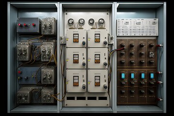 Industrial electrical control panel: Control panel for industrial electricity. Photo generative AI.