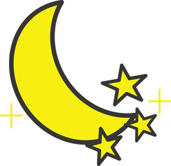 Wall Mural - Cartoon style moon sign icon with multiple stars beside it