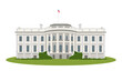 Vector graphics of the South side of the facade isolated in white background. White house Washington DC. Realistic illustration of a backyard.