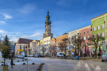 Fototapete - Town square, Burghausen, Germany
