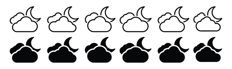 Wall Mural - Moon and cloud icon. Night symbol. Evening weather icon in line and flat style. Moon behind the clouds symbol for apps and websites, vector illustration 