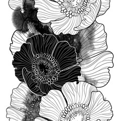 Sticker - Anemone flowers - digital and watercolour artwork, mixed media vintage seamless pattern. Endless rapport for packaging, textile, decoupage, wall-art