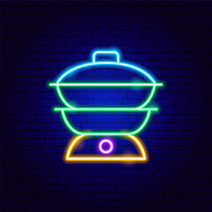 Wall Mural - Steamer Blender Neon Sign. Vector Illustration of Household Appliances Promotion.