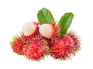 Wall Mural - rambutan sweet delicious fruit with leaf  isolated on  transparent png