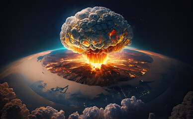 Wall Mural - nuclear mushroom from an atomic bomb on planet view from space. concept of a global catastrophe arma