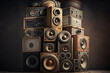 stack of vintage music audio speakers, generative ai