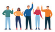 Group of business people. People waving hand illustration. Teamwork, cooperation, friendship concept, patnership. Vector illustration.