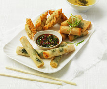 Chinese Snacks - Spring Rolls And Fried Gyoza