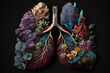 Take care of your health. Human lungs blooming flowers. human lung with colored floral flower illustration. Generative AI