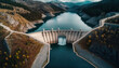 Hydroelectric dam, aerial view. Sustainable development concept . Generative AI