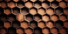 Hexagonal Wooden Tiles Pattern, Honeycomb Shaped Background Made Of Timber. AI Generative Image.