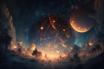 Wall Mural - ai generated, sci-fi starry sky background material