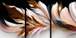 Banner Luxury background feathers white gold. triptych painting AI pattern, packaging, weddings