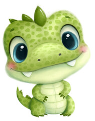 Wall Mural - Illustration of a cute cartoon little crocodile. cute african animals, transparent background, png