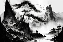 AI Generated, Chinese Ink Landscape Map
