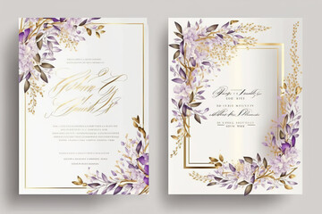 Sticker - wedding invitation card  template design with watercolor greenery leaf and branch,  watercolor invitation , beautiful floral wreath.generative ai, 