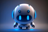 Fototapeta Panele - Little cute blue robot. Friendly bot, glowing smiling face. Lovely Robotic Toy. Generative AI