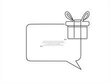 Continuous One Line Drawing Of Gift And Speech Bubble. Trendy Line Art Vector On A White Background. Vector Illustration.